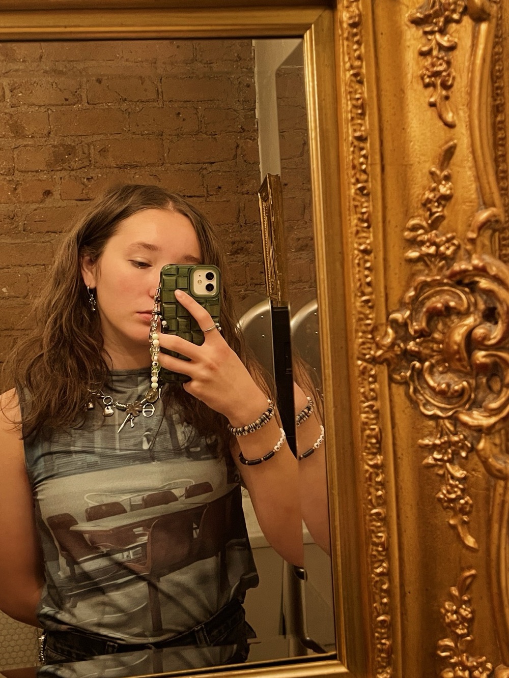 Photo-Print Sleeveless Top in Gray and Blue